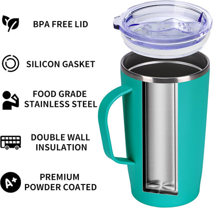 19oz Insulated Coffee Mug with Handle, Double Wall Vacuum Stainless Steel Travel Coffee Tumbler, Blue