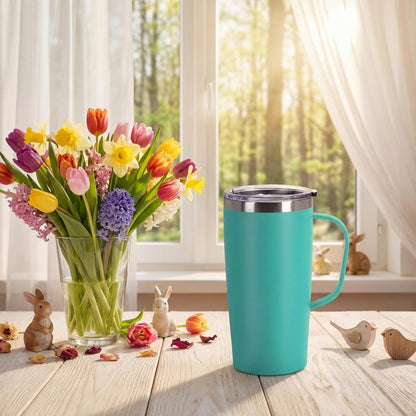19oz Insulated Coffee Mug with Handle, Double Wall Vacuum Stainless Steel Travel Coffee Tumbler, Blue