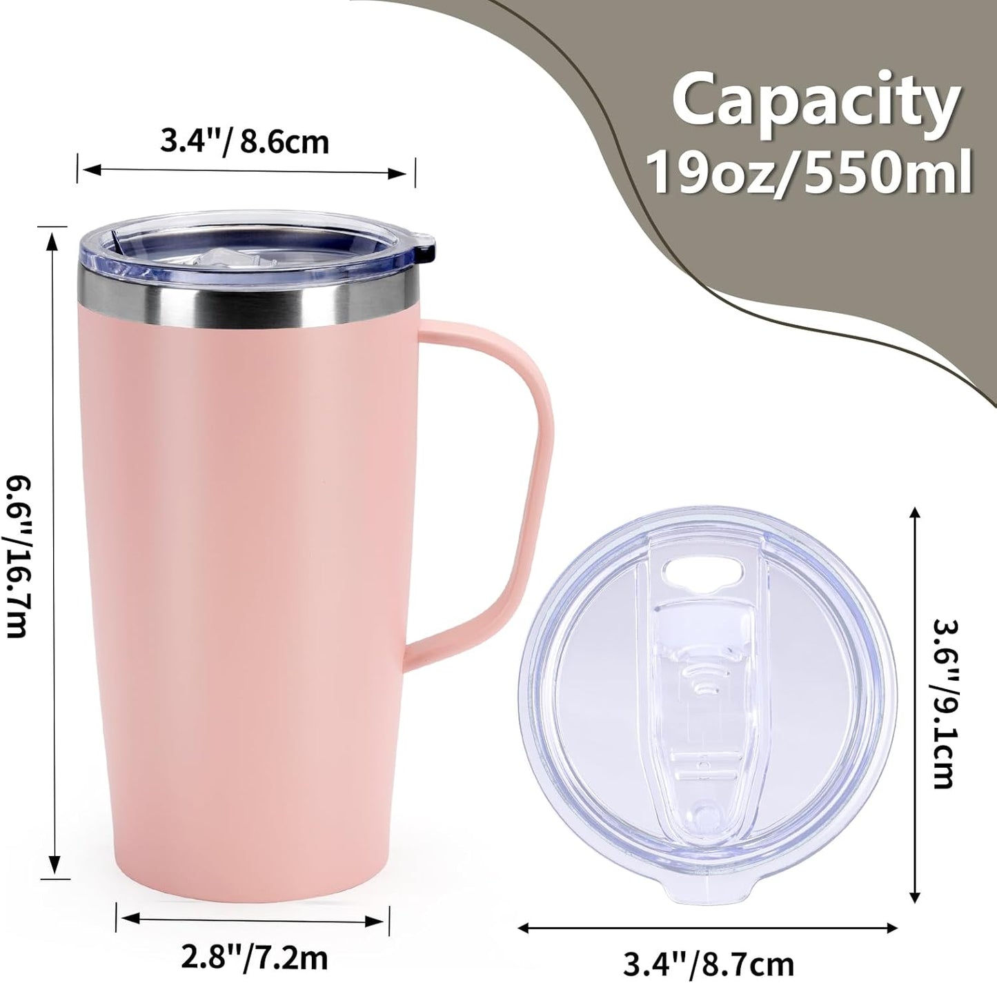 19oz Insulated Coffee Mug with Handle, Double Wall Vacuum Stainless Steel Travel Coffee Tumbler, Blue