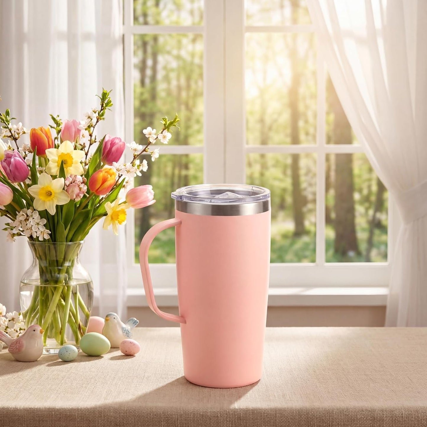 19oz Insulated Coffee Mug with Handle, Double Wall Vacuum Stainless Steel Travel Coffee Tumbler, Blue
