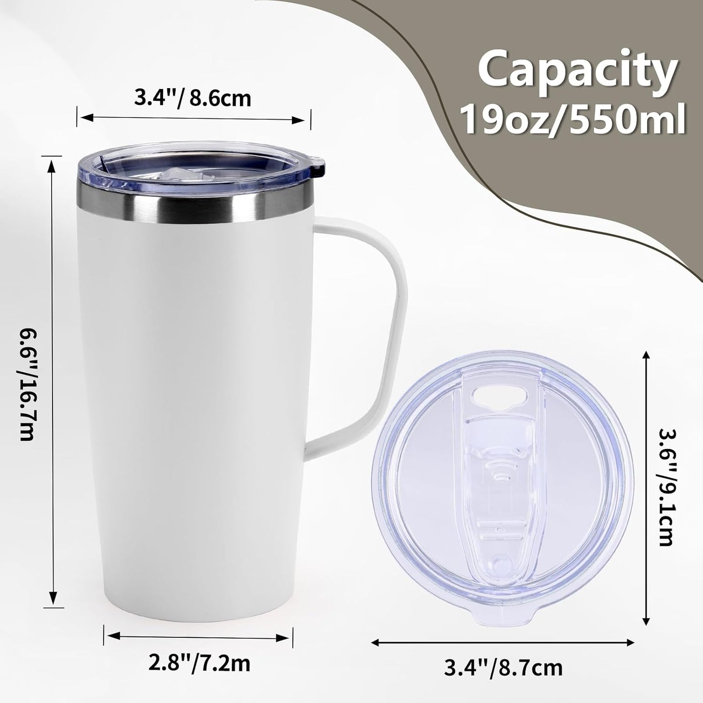 19oz Insulated Coffee Mug with Handle, Double Wall Vacuum Stainless Steel Travel Coffee Tumbler, Blue