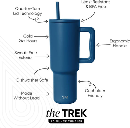 Tumbler with Handle and Straw | 40oz | 80s Mix | Trek Tumbler, Travel Mug | Insulated Water Bottle, Cupholder Friendly, Stainless Steel Cup | 80s Mix - Colors A