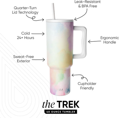Tumbler with Handle and Straw | 40oz | 80s Mix | Trek Tumbler, Travel Mug | Insulated Water Bottle, Cupholder Friendly, Stainless Steel Cup | 80s Mix - Colors A