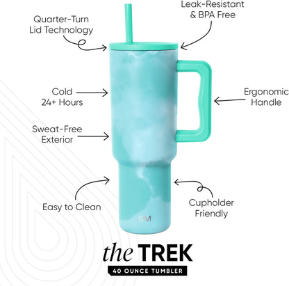Tumbler with Handle and Straw | 40oz | 80s Mix | Trek Tumbler, Travel Mug | Insulated Water Bottle, Cupholder Friendly, Stainless Steel Cup | 80s Mix - Colors A