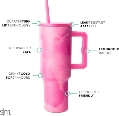 Tumbler with Handle and Straw | 40oz | 80s Mix | Trek Tumbler, Travel Mug | Insulated Water Bottle, Cupholder Friendly, Stainless Steel Cup | 80s Mix - Colors A
