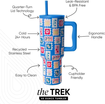 Tumbler with Handle and Straw | 40oz | 80s Mix | Trek Tumbler, Travel Mug | Insulated Water Bottle, Cupholder Friendly, Stainless Steel Cup | 80s Mix - Colors A