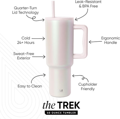 Tumbler with Handle and Straw | 40oz | 80s Mix | Trek Tumbler, Travel Mug | Insulated Water Bottle, Cupholder Friendly, Stainless Steel Cup | 80s Mix - Colors A