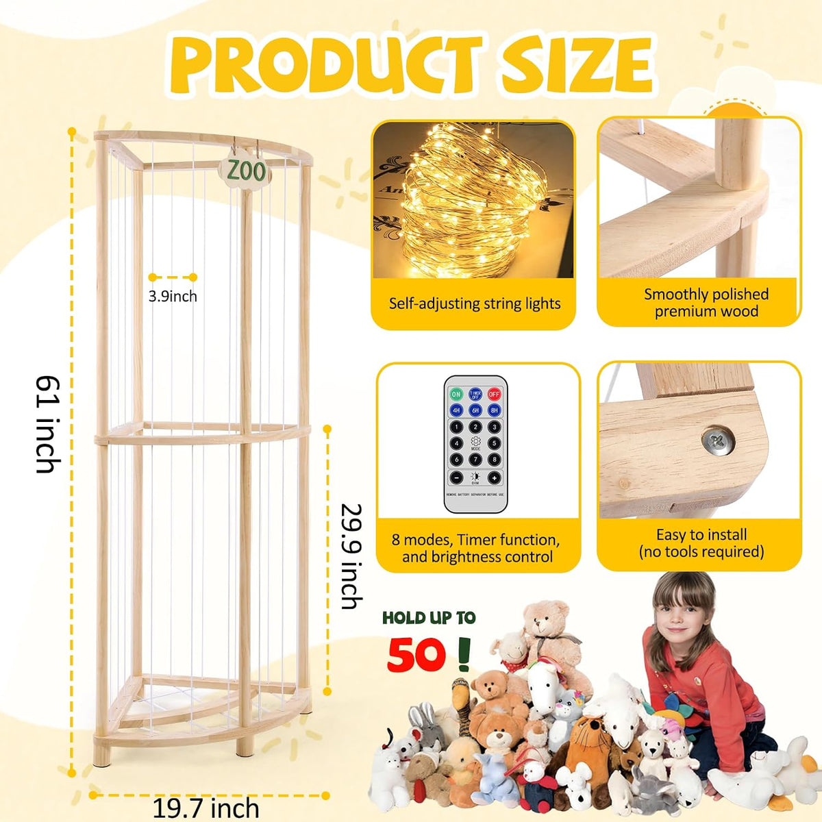 Sector Design Extra-Large Wooden Stuffed Animal Zoo Storage