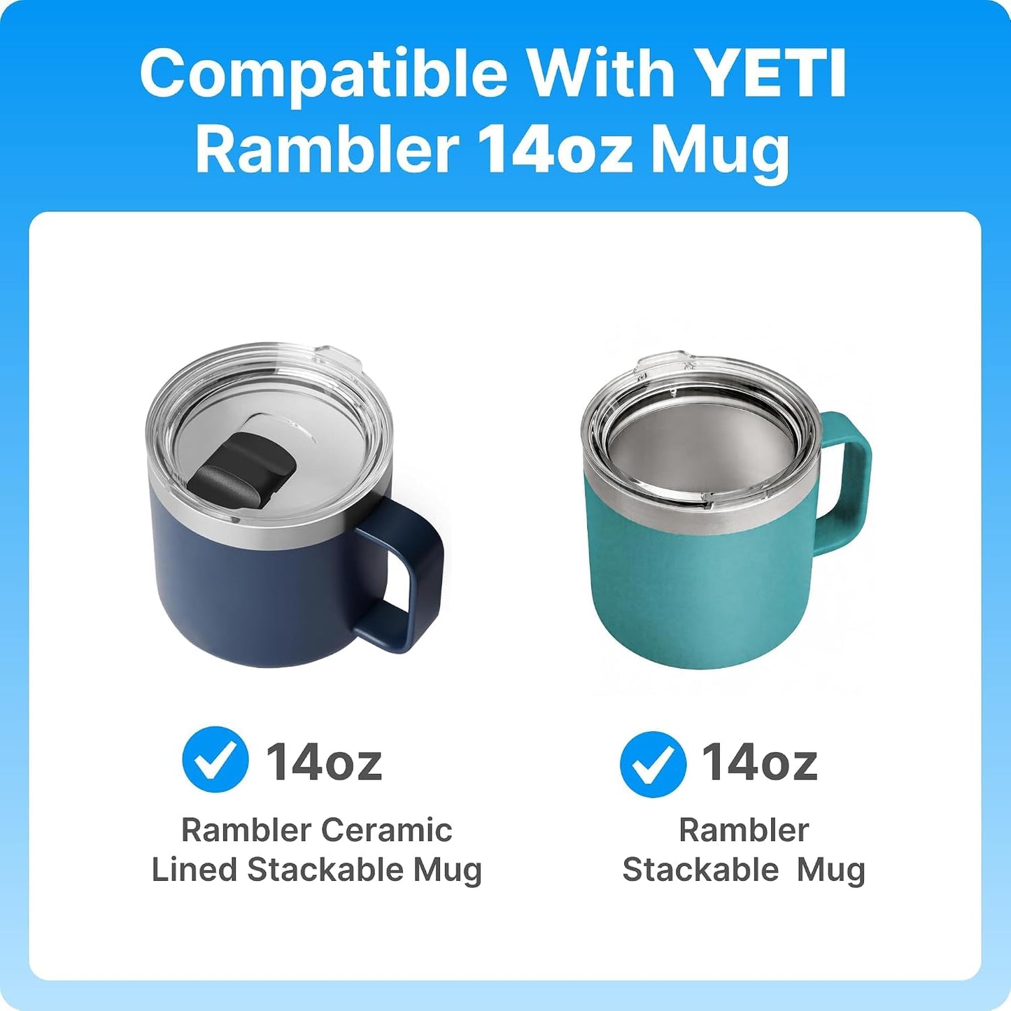 Replacement Tumbler Lids for YETI Rambler 14 oz Ceramic Lined Stackable Mug | Tumbler Lid for YETI 14oz, BPA Free Tritan Material, Dishwasher Safe, Spill Proof, Straw Friendly, for Office & Home Use