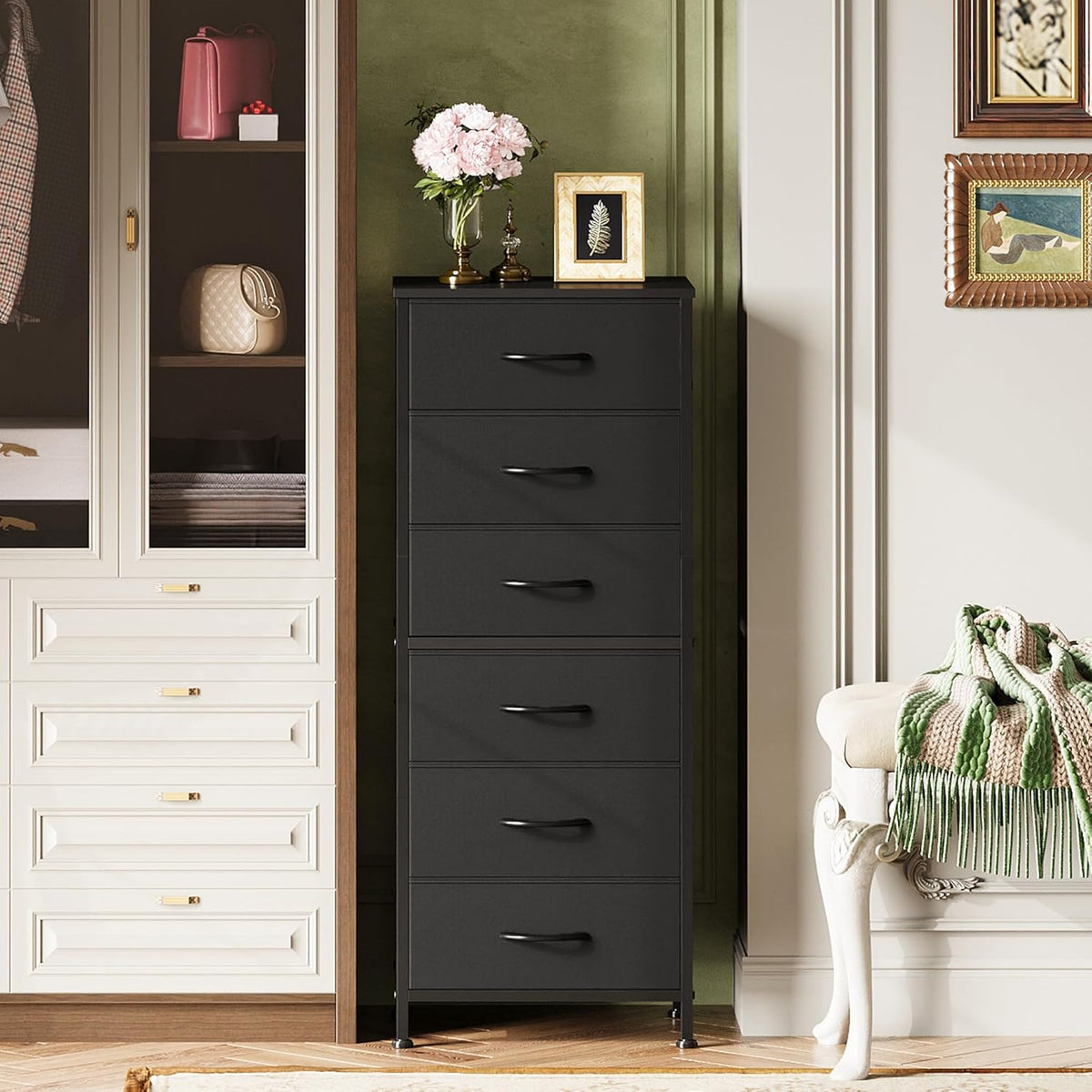 Tall Dresser for Bedroom, 7 Drawer Dresser, Black