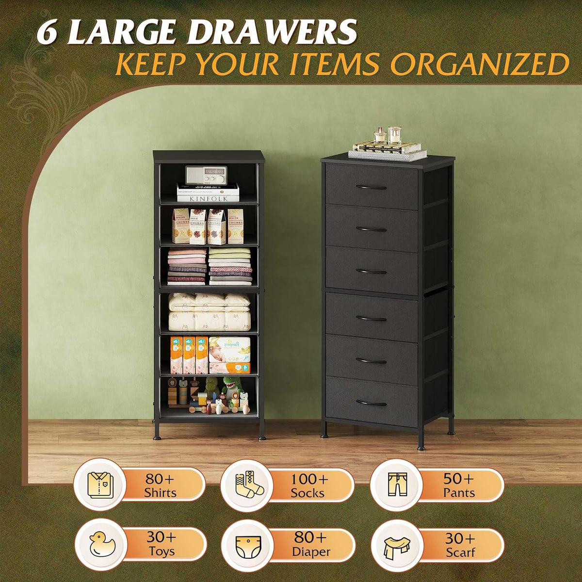 Tall Dresser for Bedroom, 7 Drawer Dresser, Black