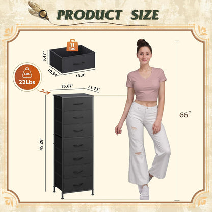 Tall Dresser for Bedroom, 7 Drawer Dresser, Black