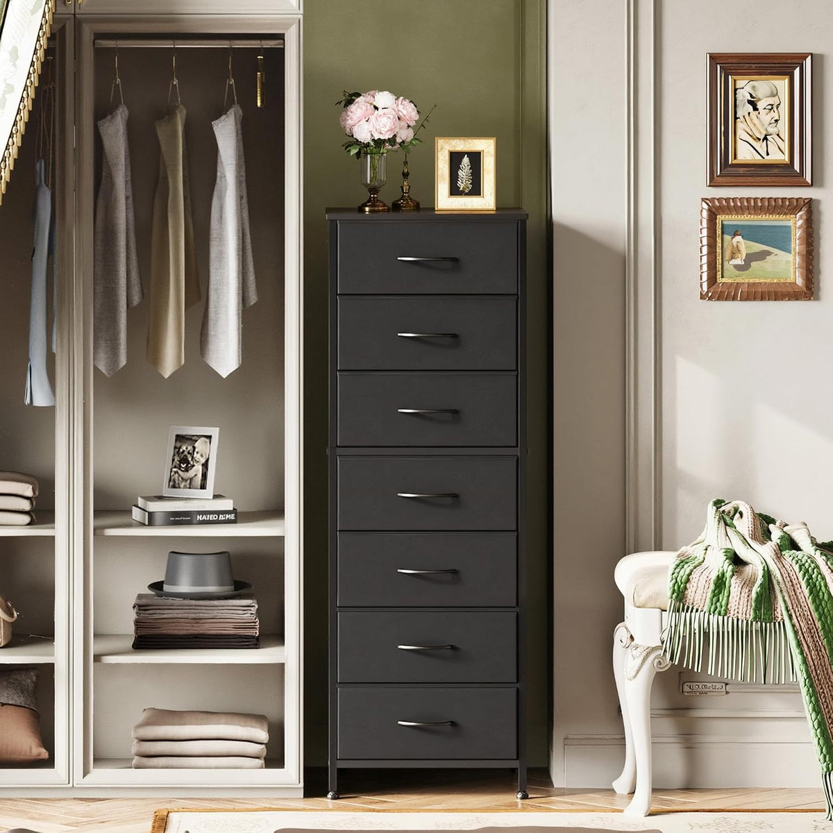 Tall Dresser for Bedroom, 7 Drawer Dresser, Black