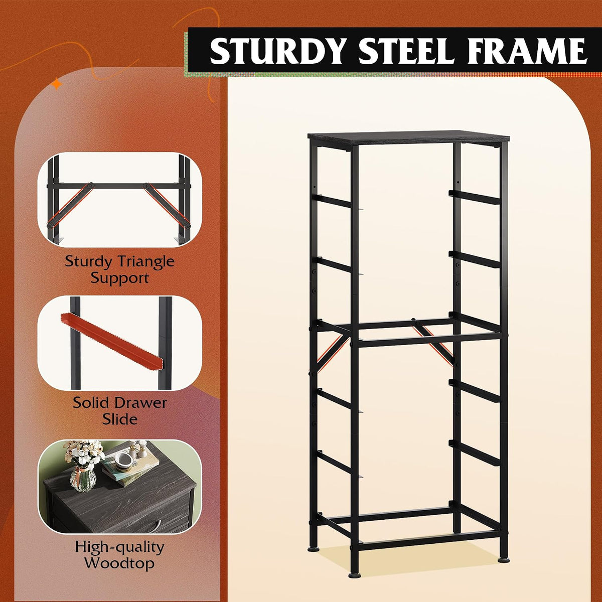 Tall Dresser for Bedroom, 7 Drawer Dresser, Black