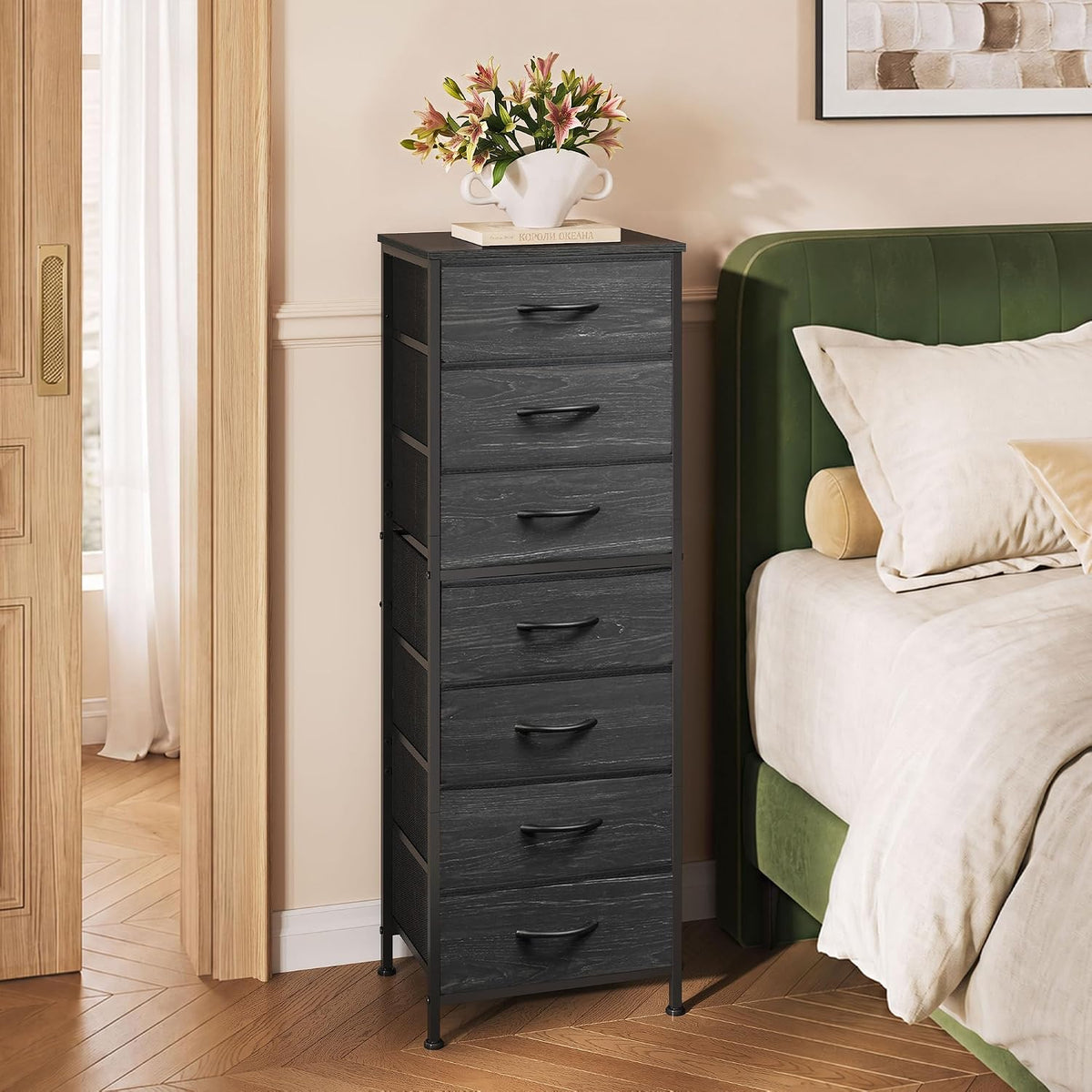 Tall Dresser for Bedroom, 7 Drawer Dresser, Black