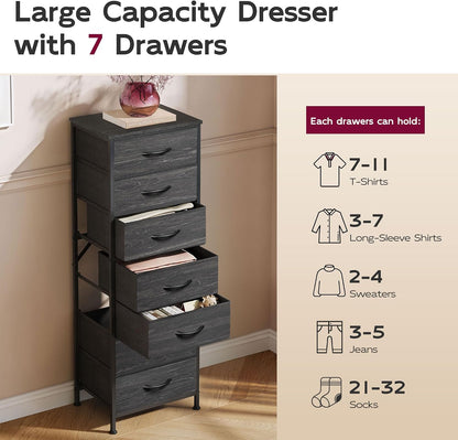 Tall Dresser for Bedroom, 7 Drawer Dresser, Black