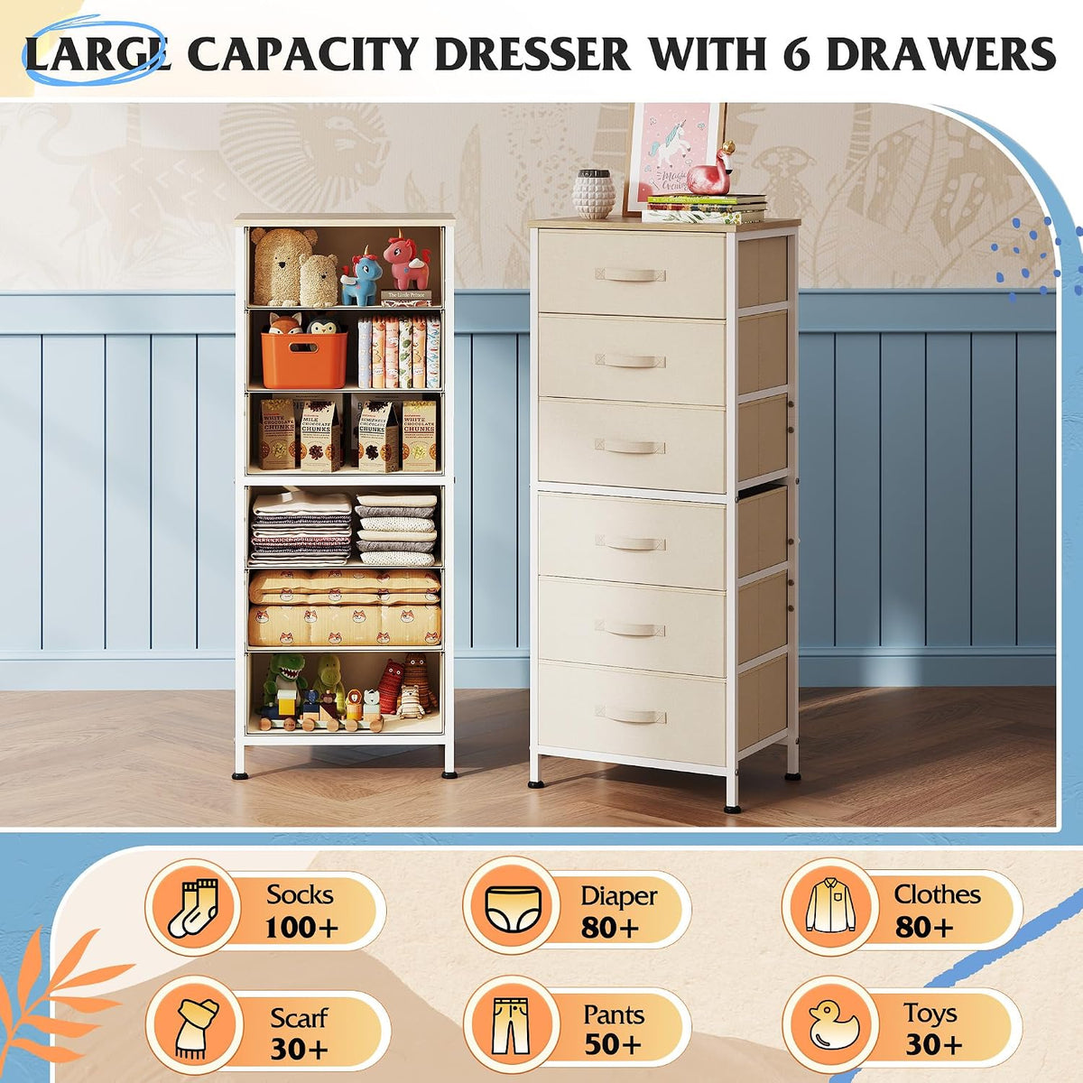 Tall Dresser for Bedroom, 7 Drawer Dresser, Black