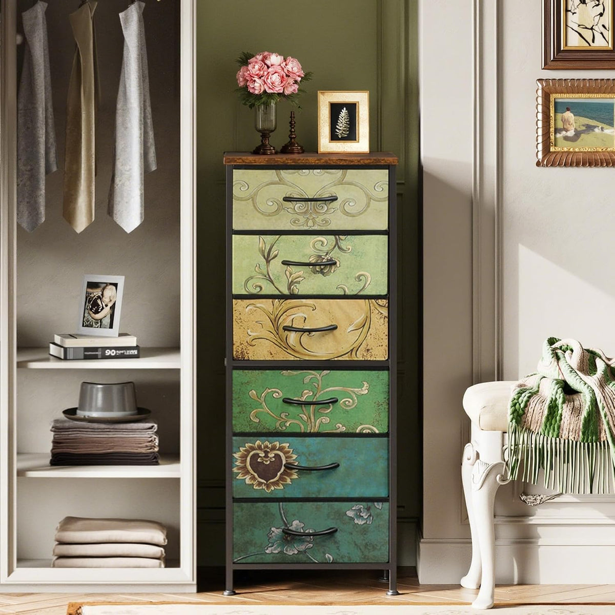 Tall Dresser for Bedroom, 7 Drawer Dresser, Black