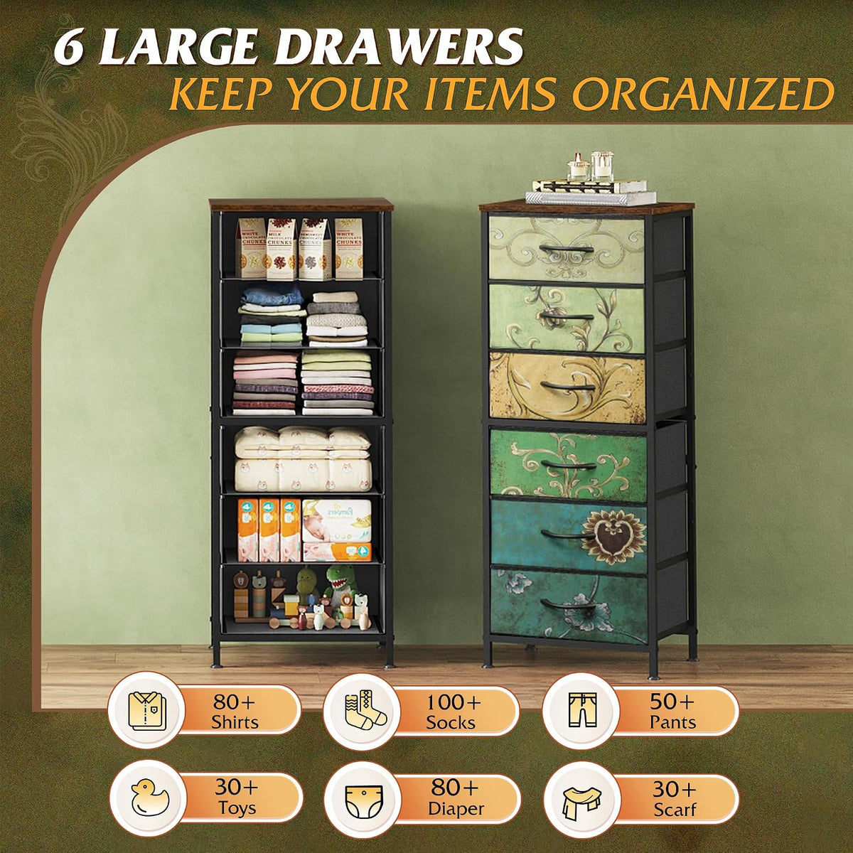 Tall Dresser for Bedroom, 7 Drawer Dresser, Black