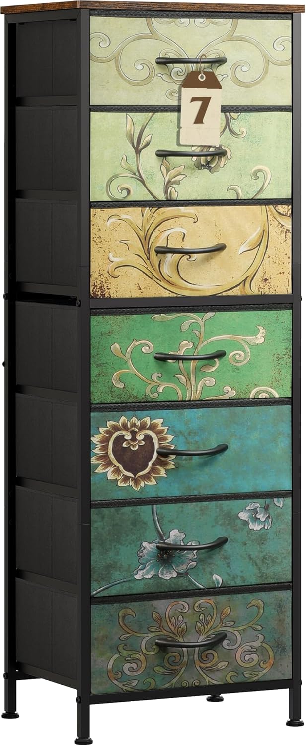 Tall Dresser for Bedroom, 7 Drawer Dresser, Black
