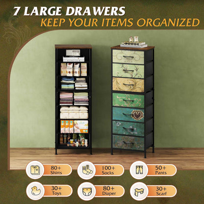 Tall Dresser for Bedroom, 7 Drawer Dresser, Black