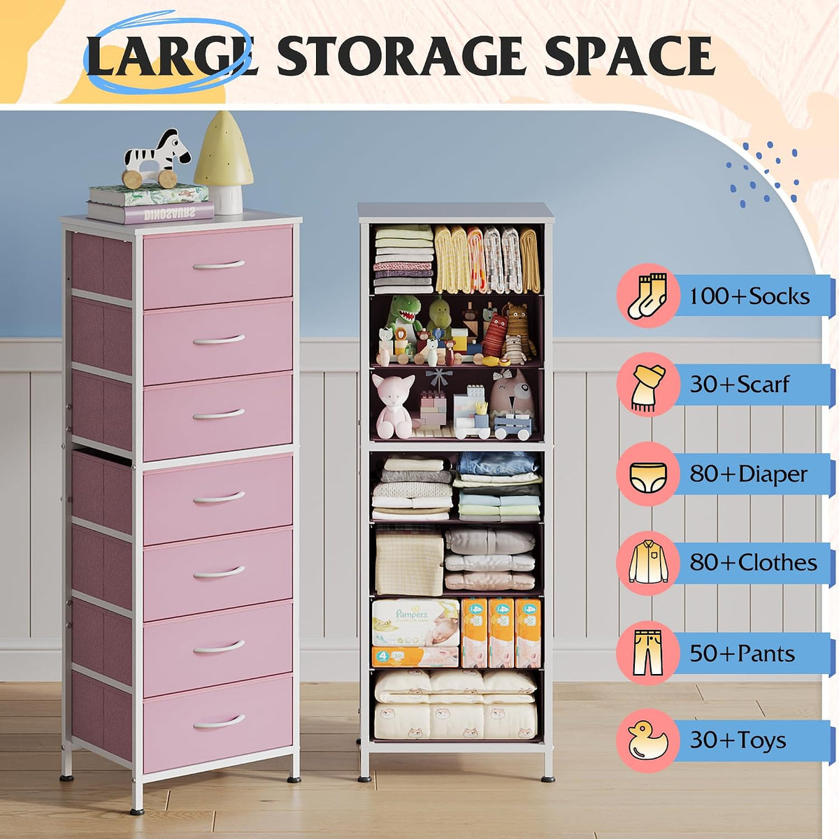 Tall Dresser for Bedroom, 7 Drawer Dresser, Black