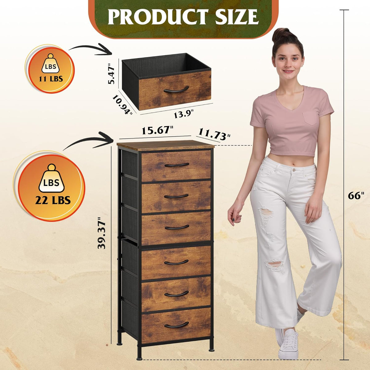 Tall Dresser for Bedroom, 7 Drawer Dresser, Black