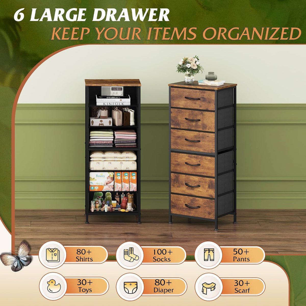 Tall Dresser for Bedroom, 7 Drawer Dresser, Black