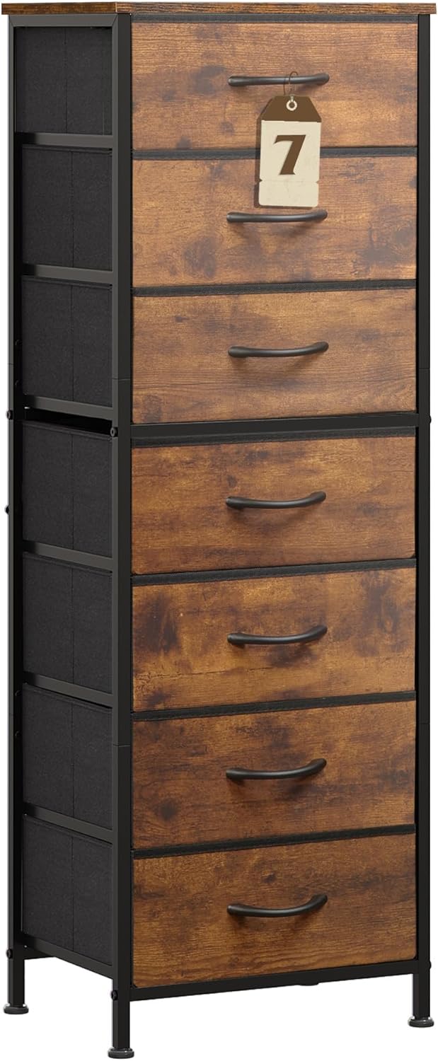 Tall Dresser for Bedroom, 7 Drawer Dresser, Black
