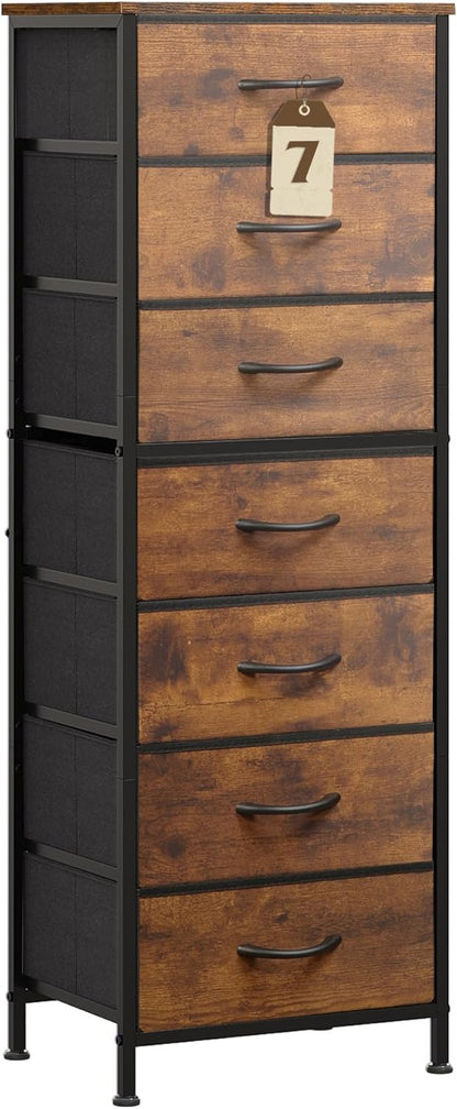 Tall Dresser for Bedroom, 7 Drawer Dresser, Black