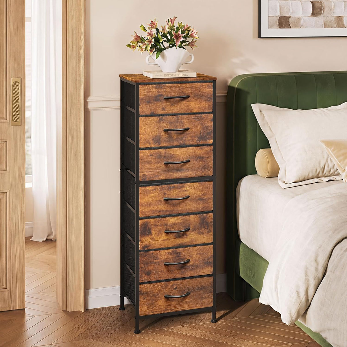 Tall Dresser for Bedroom, 7 Drawer Dresser, Black
