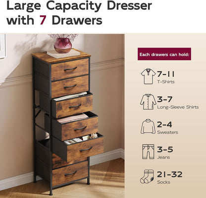 Tall Dresser for Bedroom, 7 Drawer Dresser, Black
