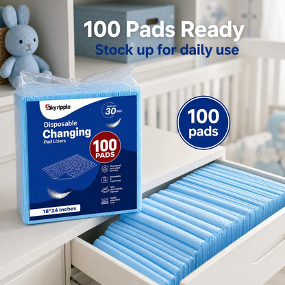 Pack 100 Disposable Baby Changing pad 18"x24" - Super Absorbent Soft & Durable Portable Changing Pad - Perfect for Use as Diaper Changing Pad, Underpads, Pets & for Everyday Essentials