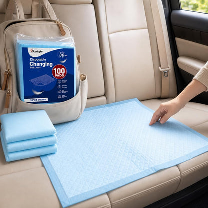 Pack 100 Disposable Baby Changing pad 18"x24" - Super Absorbent Soft & Durable Portable Changing Pad - Perfect for Use as Diaper Changing Pad, Underpads, Pets & for Everyday Essentials