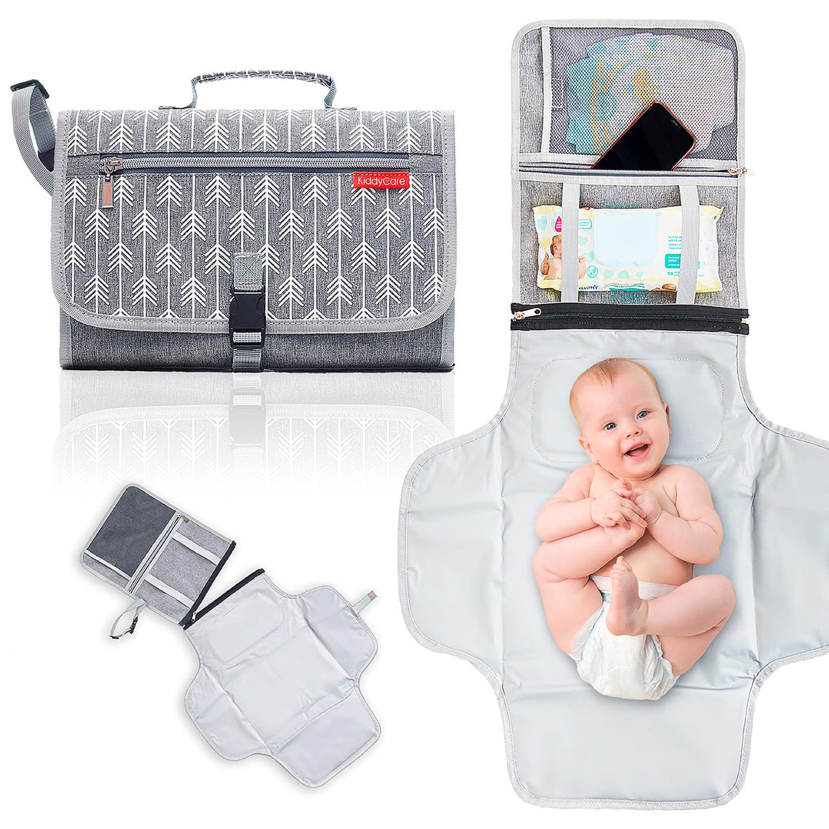 Portable Diaper Changing Pad for Baby Travel | Portable Changing mat for Newborn Baby Girl & Boy | Waterproof Foldable Nappy Changing Mat with Smart Wipes Pocket