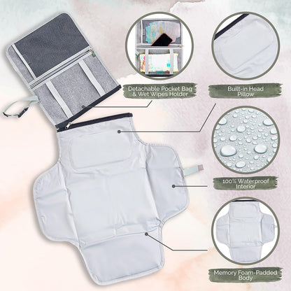 Portable Diaper Changing Pad for Baby Travel | Portable Changing mat for Newborn Baby Girl & Boy | Waterproof Foldable Nappy Changing Mat with Smart Wipes Pocket