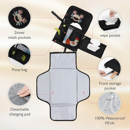 Portable Baby Diaper Changing Pad with Wipe Dispenser and Waste Bag Dispenser Detachable Diaper Changing Travel Bag with Waterproof Changing Mat Well Organized for Changing Kits