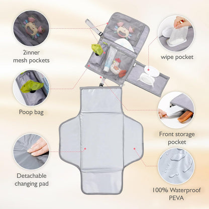 Portable Baby Diaper Changing Pad with Wipe Dispenser and Waste Bag Dispenser Detachable Diaper Changing Travel Bag with Waterproof Changing Mat Well Organized for Changing Kits
