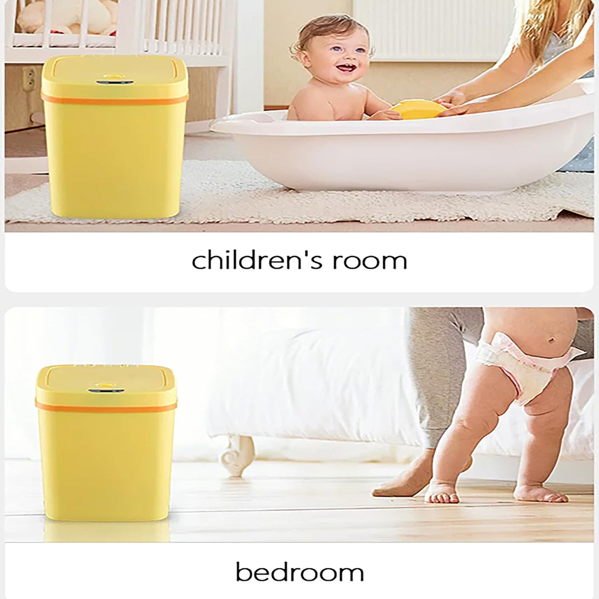 Smart Odor-Resistant Diaper Pail Trash Can with Motion Sensor Lid, Double Seal Odor Control, Removable Inner Shield, Battery Operated Bin,Quiet Auto Open Close,Home Hygiene Organizer (Yellow)