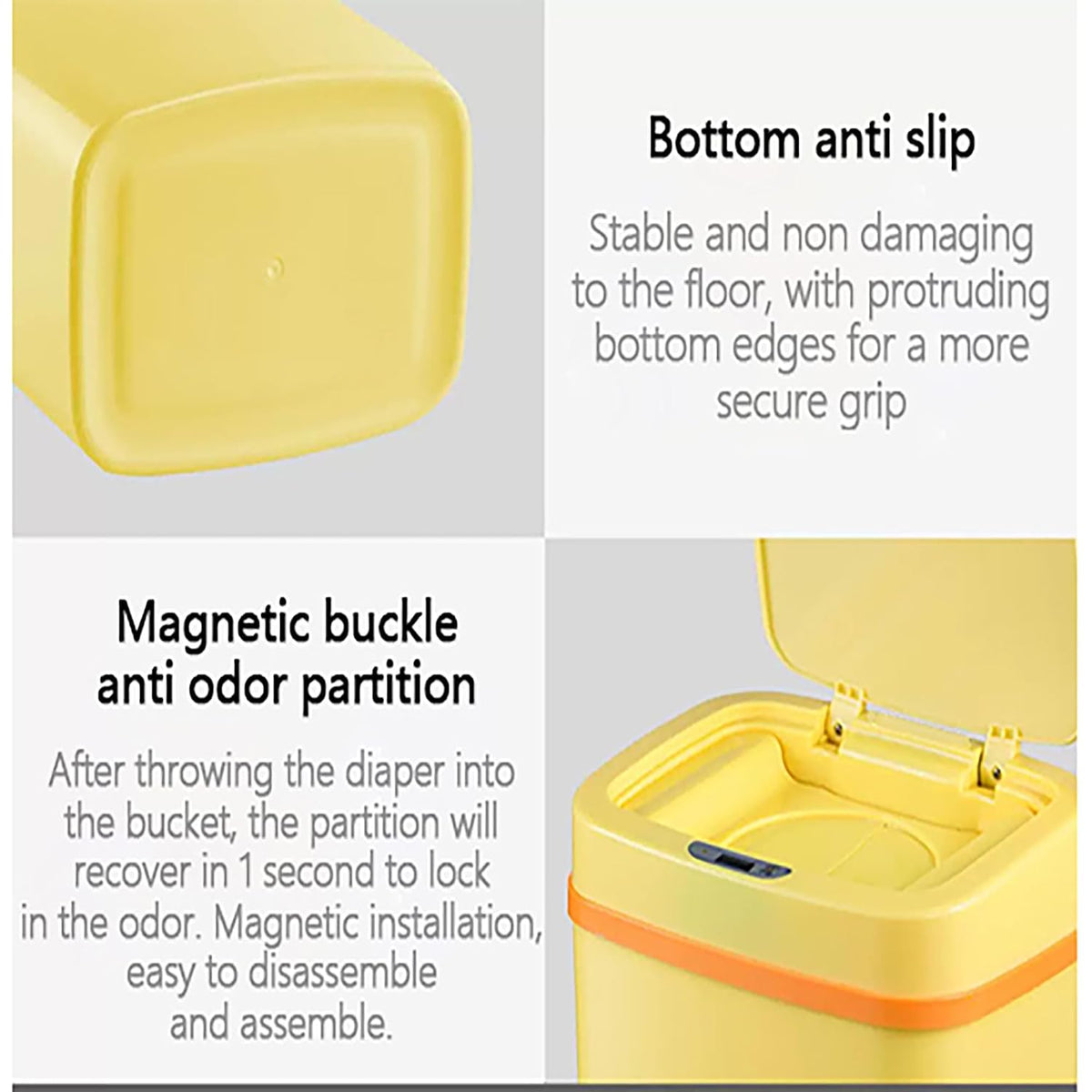 Smart Odor-Resistant Diaper Pail Trash Can with Motion Sensor Lid, Double Seal Odor Control, Removable Inner Shield, Battery Operated Bin,Quiet Auto Open Close,Home Hygiene Organizer (Yellow)
