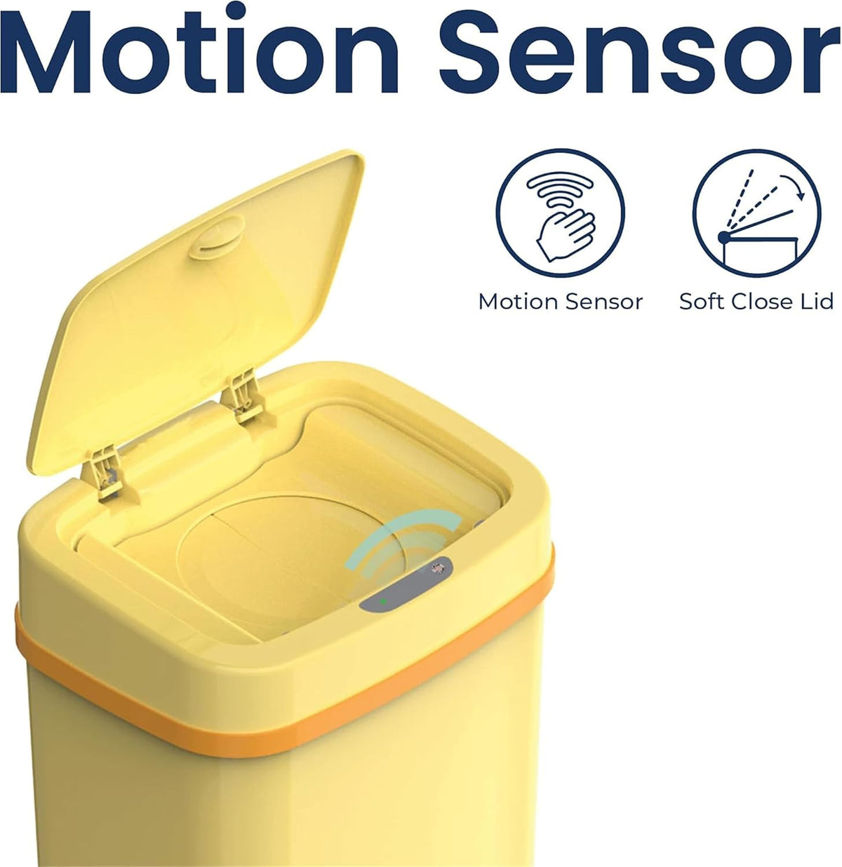 Smart Odor-Resistant Diaper Pail Trash Can with Motion Sensor Lid, Double Seal Odor Control, Removable Inner Shield, Battery Operated Bin,Quiet Auto Open Close,Home Hygiene Organizer (Yellow)