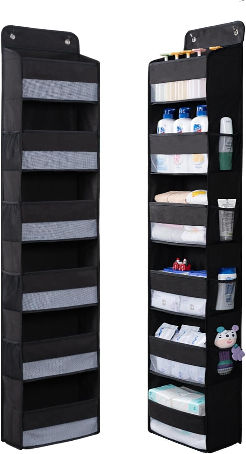 Premium Over The Door Organizer 6 Large Pockets, 150D Extra Thick,50 lbs Hanging Organizer Storage, Behind Door Closet Organizer and Storage for Nursery, Bedroom, Bathroom, Black