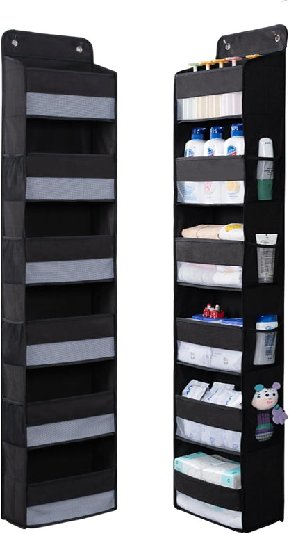 Premium Over The Door Organizer 6 Large Pockets, 150D Extra Thick,50 lbs Hanging Organizer Storage, Behind Door Closet Organizer and Storage for Nursery, Bedroom, Bathroom, Black