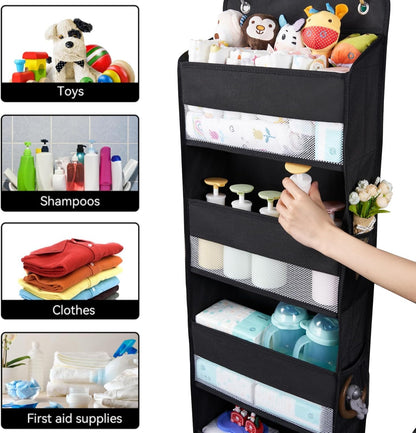 Premium Over The Door Organizer 6 Large Pockets, 150D Extra Thick,50 lbs Hanging Organizer Storage, Behind Door Closet Organizer and Storage for Nursery, Bedroom, Bathroom, Black