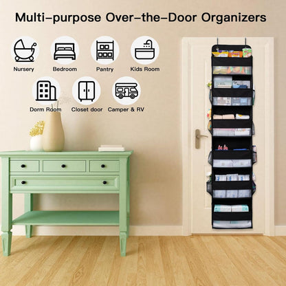 Premium Over The Door Organizer 6 Large Pockets, 150D Extra Thick,50 lbs Hanging Organizer Storage, Behind Door Closet Organizer and Storage for Nursery, Bedroom, Bathroom, Black