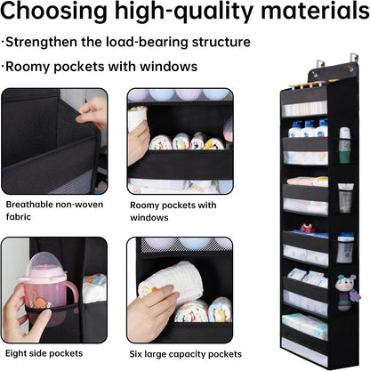Premium Over The Door Organizer 6 Large Pockets, 150D Extra Thick,50 lbs Hanging Organizer Storage, Behind Door Closet Organizer and Storage for Nursery, Bedroom, Bathroom, Black