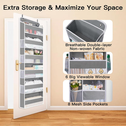 Premium Over The Door Organizer 6 Large Pockets, 150D Extra Thick,50 lbs Hanging Organizer Storage, Behind Door Closet Organizer and Storage for Nursery, Bedroom, Bathroom, Black