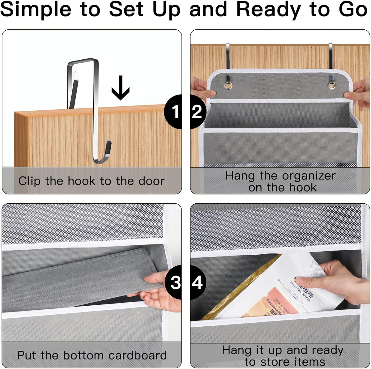 Premium Over The Door Organizer 6 Large Pockets, 150D Extra Thick,50 lbs Hanging Organizer Storage, Behind Door Closet Organizer and Storage for Nursery, Bedroom, Bathroom, Black