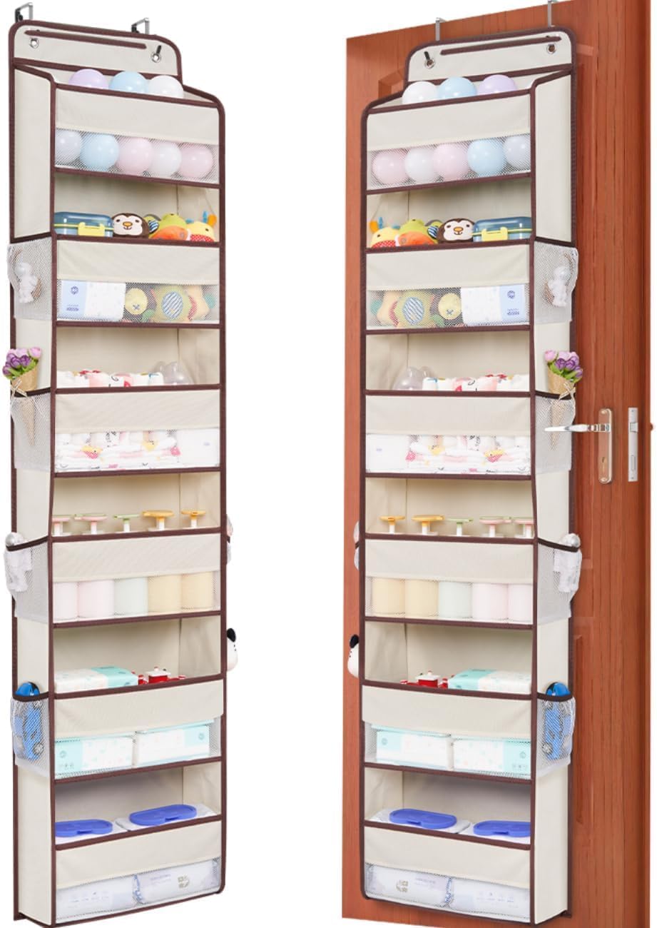 Premium Over The Door Organizer 6 Large Pockets, 150D Extra Thick,50 lbs Hanging Organizer Storage, Behind Door Closet Organizer and Storage for Nursery, Bedroom, Bathroom, Black