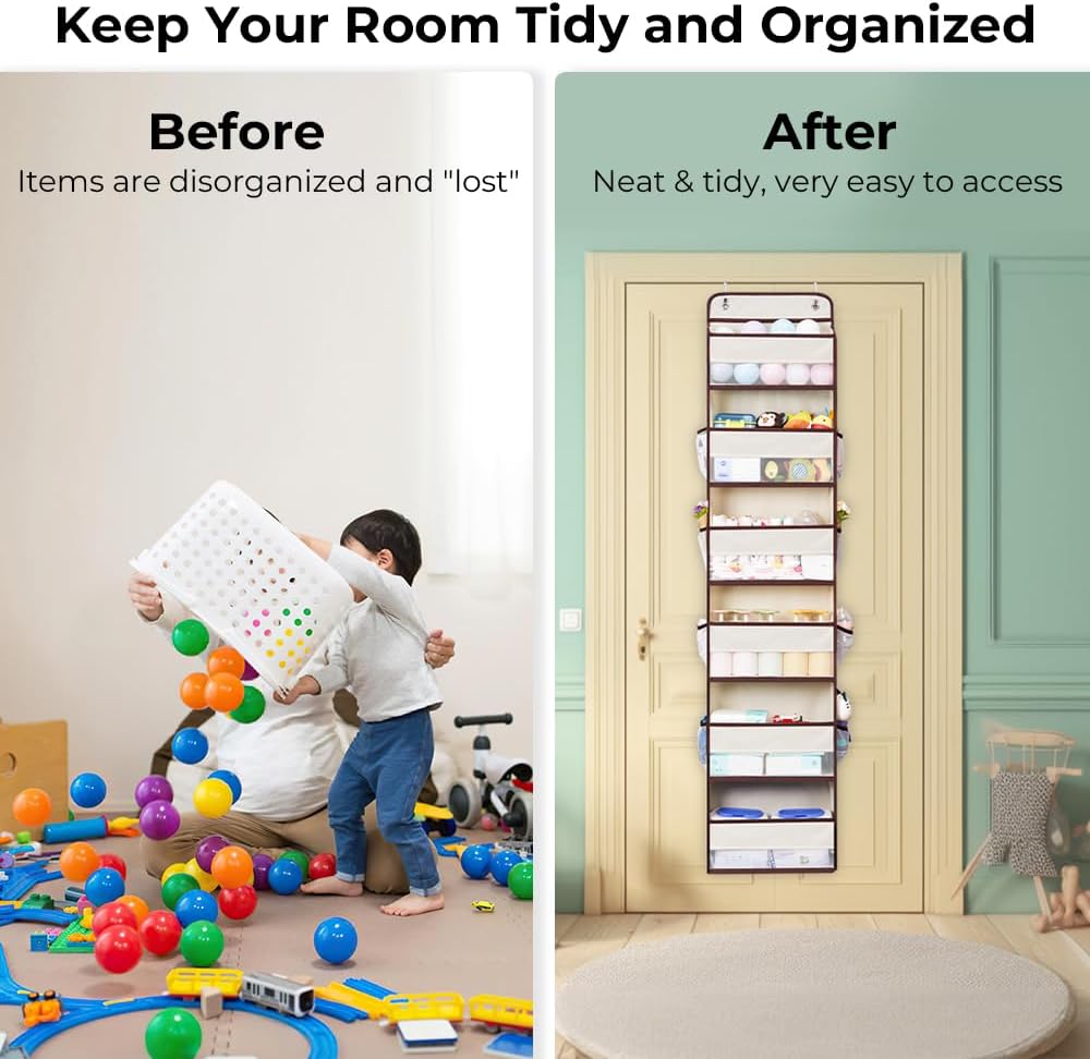 Premium Over The Door Organizer 6 Large Pockets, 150D Extra Thick,50 lbs Hanging Organizer Storage, Behind Door Closet Organizer and Storage for Nursery, Bedroom, Bathroom, Black